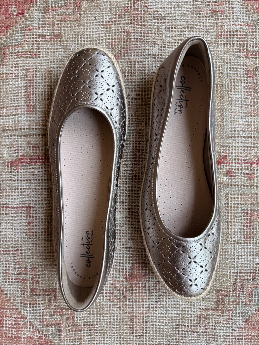 Clarks Metallic Perforated Ballet Flats - silver